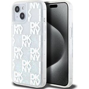 DKNY Liquid Glitter Checkered Pattern Zadný Kryt na iPhone 15 Transparent