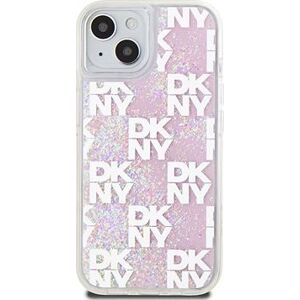 DKNY Liquid Glitter Checkered Pattern Zadný Kryt na iPhone 15 Pink