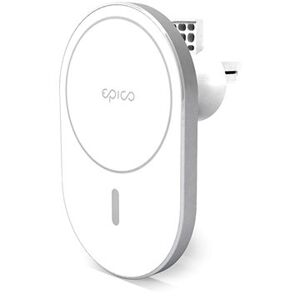 Epico Ellipse bezdrôtová autonabíjačka 15W s podporou uchytenia MagSafe a s adaptérom v balení - bielo-strieborná