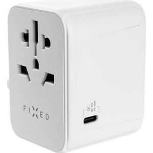 FIXED Voyage Travel GaN Adaptér EÚ UK USA/AUS s 1× USB-C a 2× USB výstupom PD 30 W biely