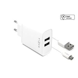 FIXED Smart Rapid Charge 15 W s 2× USB výstupom a USB/micro USB káblom 1 m biela
