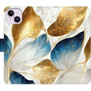 iSaprio flip pouzdro GoldBlue Leaves pro iPhone 14 Plus