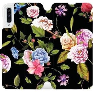 Flipové pouzdro na mobil Samsung Galaxy A50 - VD07S Růže a květy na černém pozadí