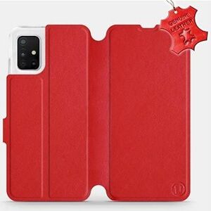 Flip puzdro na mobil Samsung Galaxy A51 – Červené – kožené – Red Leather