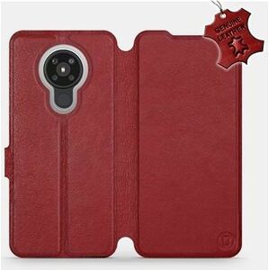 Flip puzdro na mobil Nokia 5.3 – Tmavo červené – kožené – Dark Red Leather