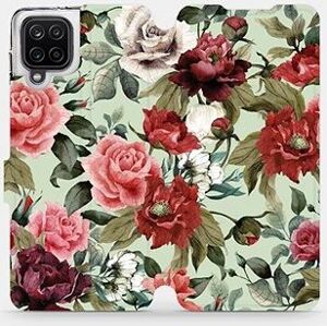 Flipové puzdro na mobil Samsung Galaxy A12 – MD06P Ruže a kvety na svetlo zelenom pozadí