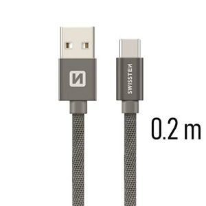 Swissten textilný dátový kábel USB-C 0,2 m sivý